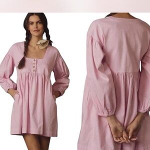 Anthropologie Long Sleeve Denim Babydoll (oversized) Mini Dress Size XS